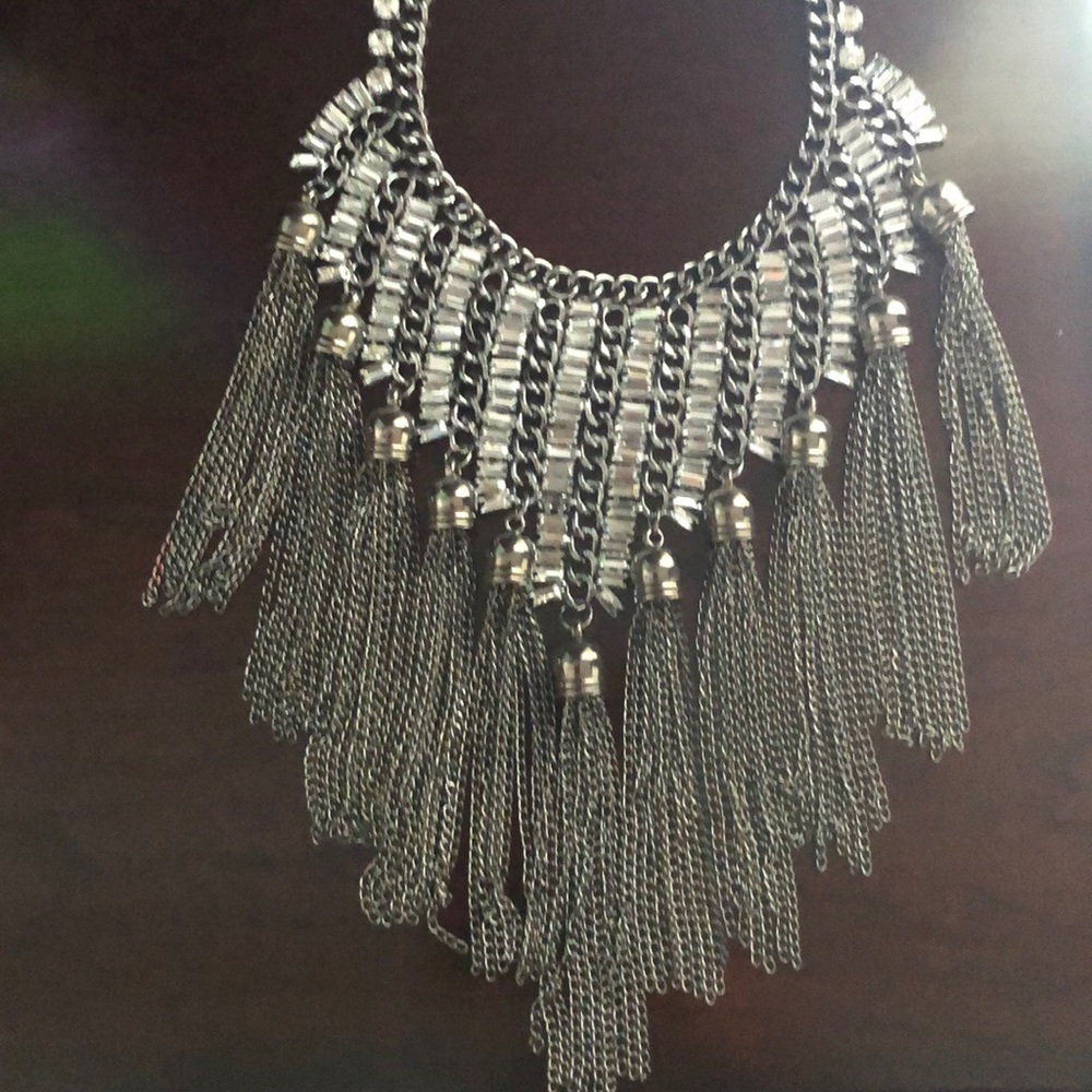 Gun metal Bebe necklace with silver /rhinestones